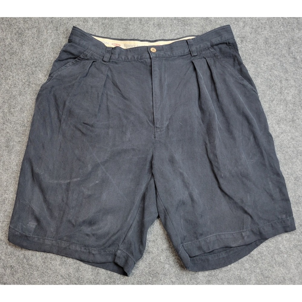 Tommy Bahama Shorts Mens 34 Black Silk Pleated Relaxed Fit Vacation Resort